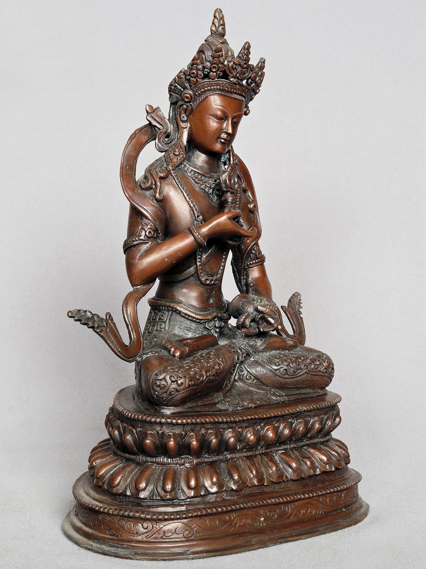 10" Buddhist Deity Vajrasattva Idol From Nepal | Buddhist Deity Copper Idol | Copper Statue | Decorative Copper Idol | Copper Statue For Temple