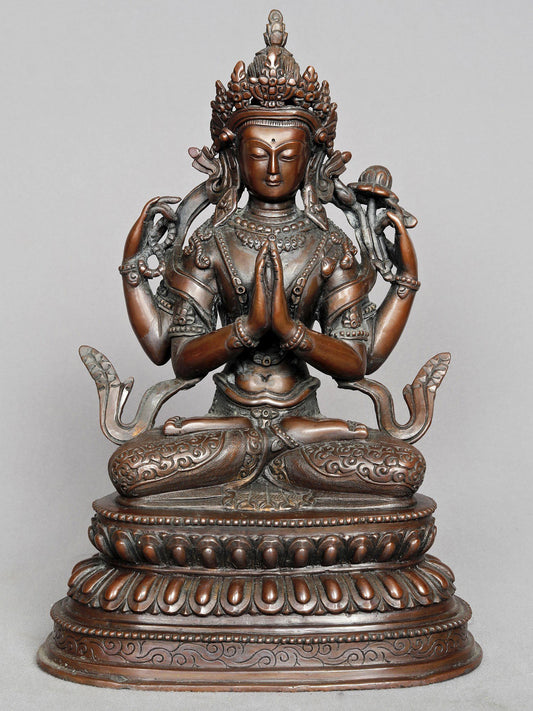 10" Meditative Deity Kharchari Copper Statue From Nepal | Buddhist Deity Copper Idol | Copper Statue | Decorative Copper Idol | Copper Statue For Temple