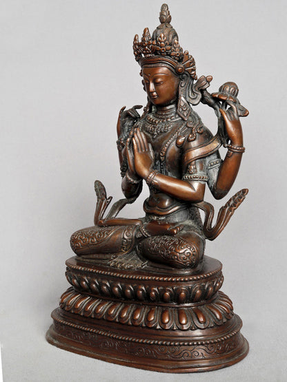 10" Meditative Deity Kharchari Copper Statue From Nepal | Buddhist Deity Copper Idol | Copper Statue | Decorative Copper Idol | Copper Statue For Temple