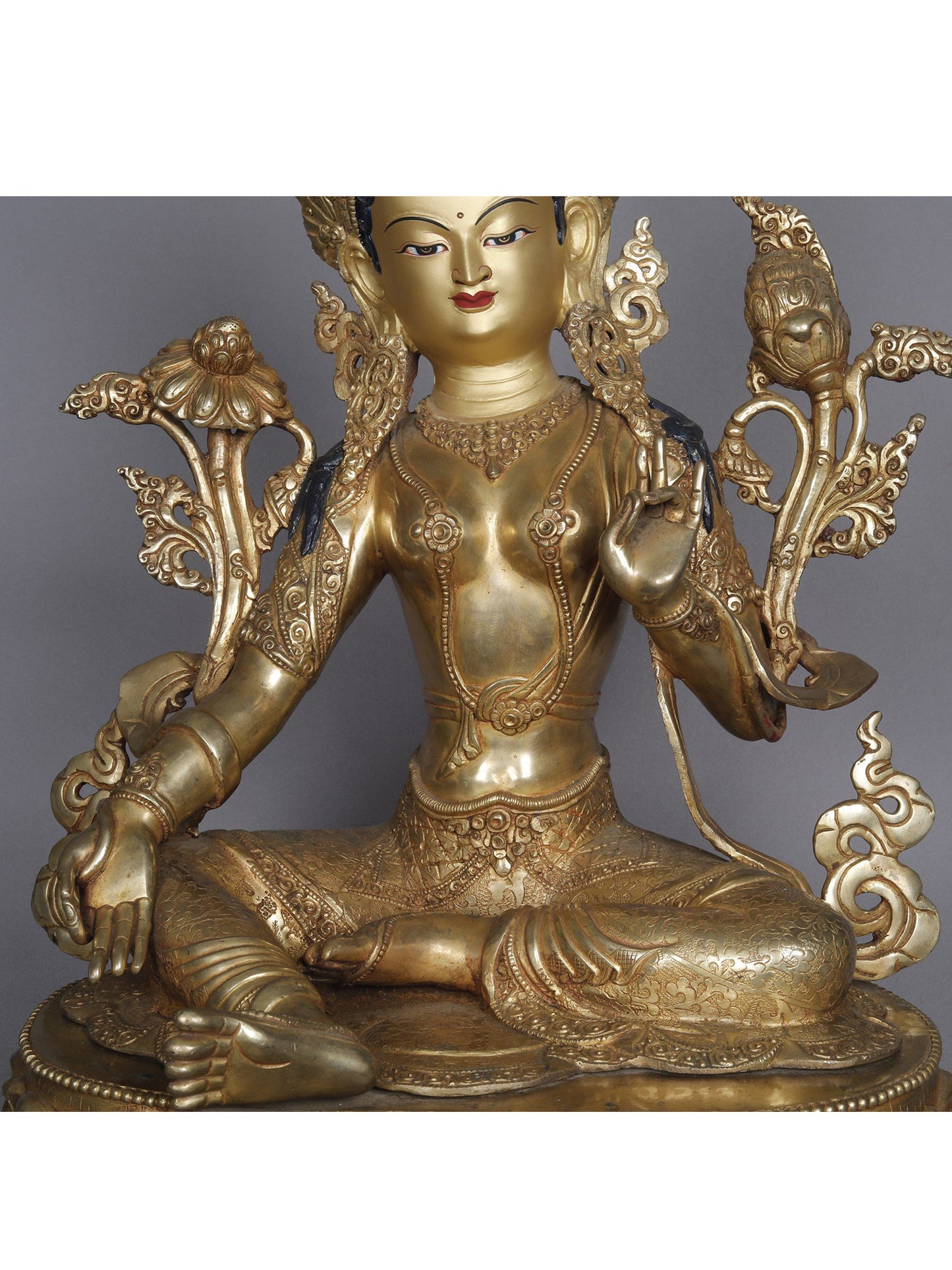 19" Green Tara Statue From Nepal | Copper Statue | Decorative Copper Idol | Copper Statue For Temple