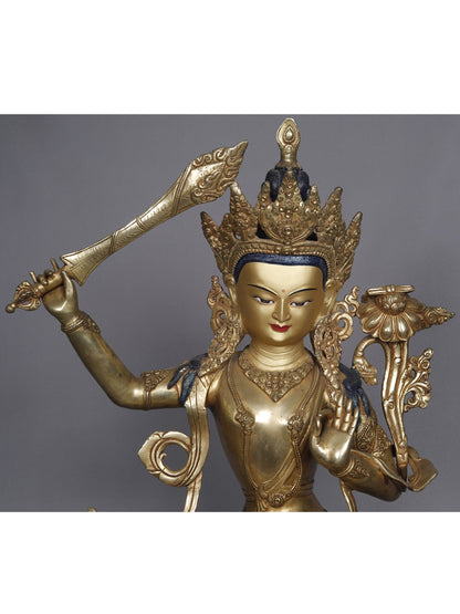 19" Manjushri Copper Statue | Sculpture From Nepal | Copper Statue | Decorative Copper Idol | Copper Statue For Temple