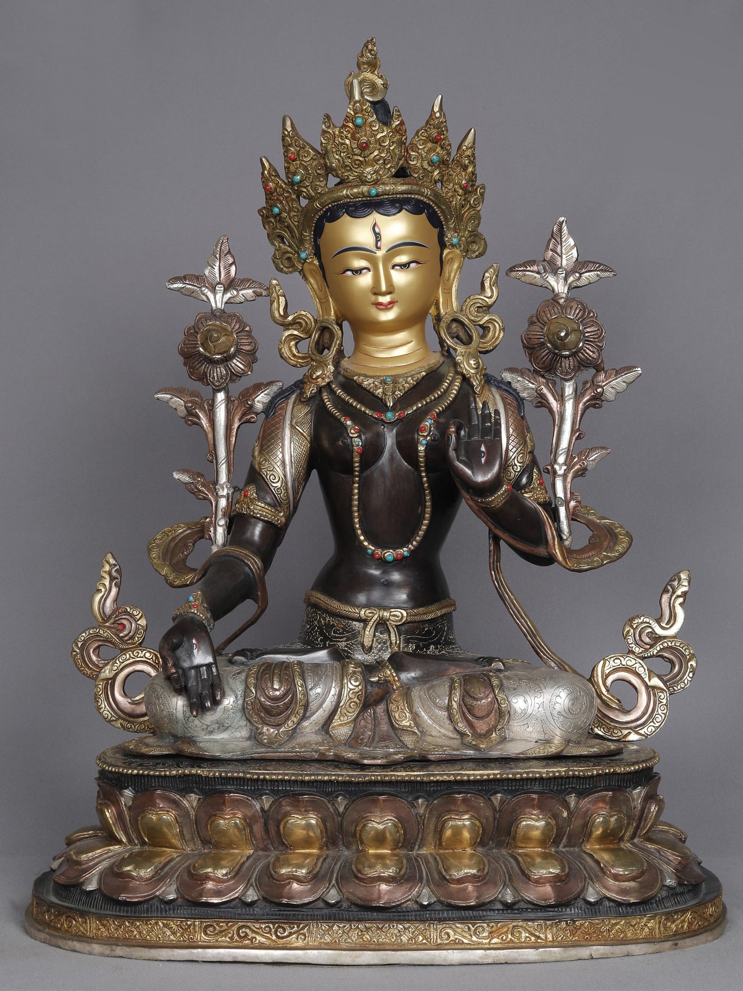 19" Goddess White Tara Nepalese Copper Statue | Sculpture From Nepal | Copper Statue | Decorative Copper Idol | Copper Statue For Temple