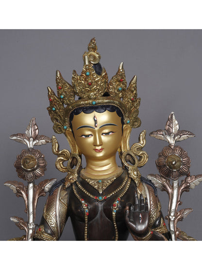 19" Goddess White Tara Nepalese Copper Statue | Sculpture From Nepal | Copper Statue | Decorative Copper Idol | Copper Statue For Temple