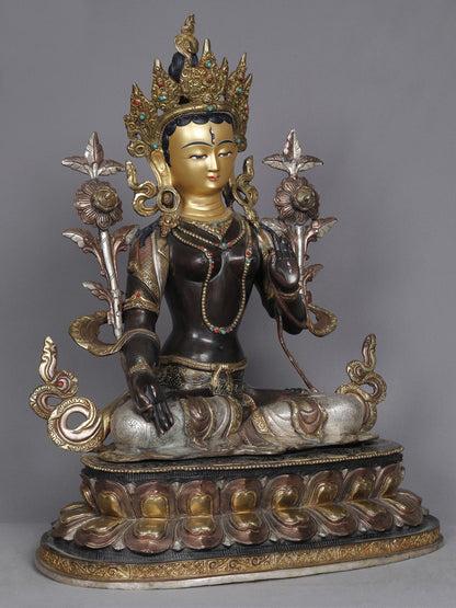 19" Goddess White Tara Nepalese Copper Statue | Sculpture From Nepal | Copper Statue | Decorative Copper Idol | Copper Statue For Temple