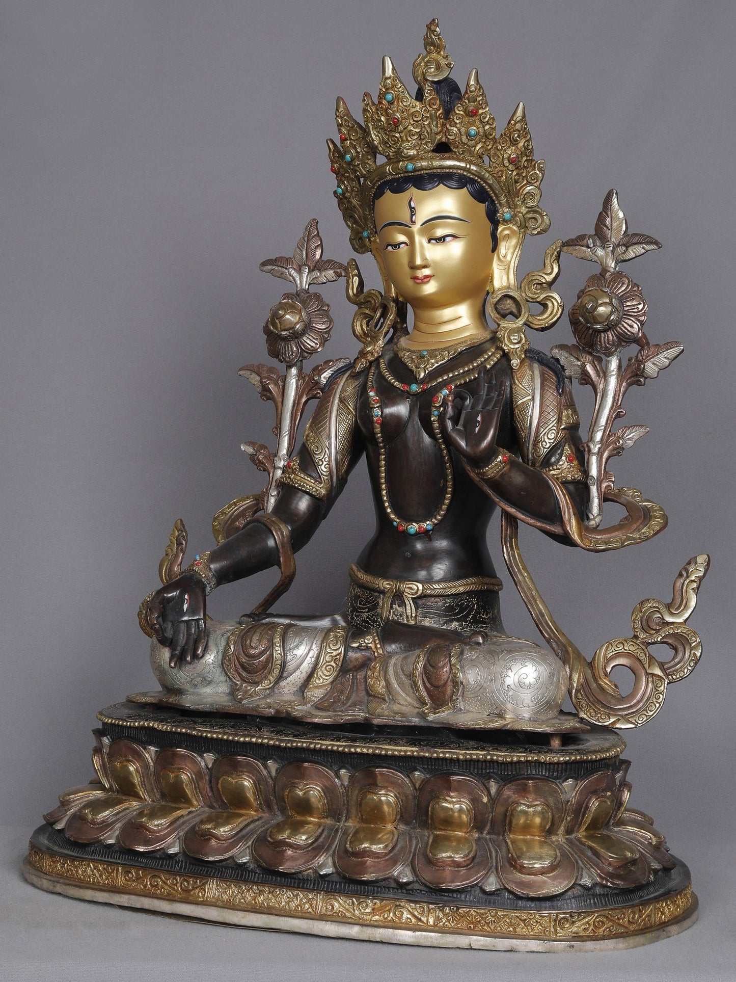 19" Goddess White Tara Nepalese Copper Statue | Sculpture From Nepal | Copper Statue | Decorative Copper Idol | Copper Statue For Temple