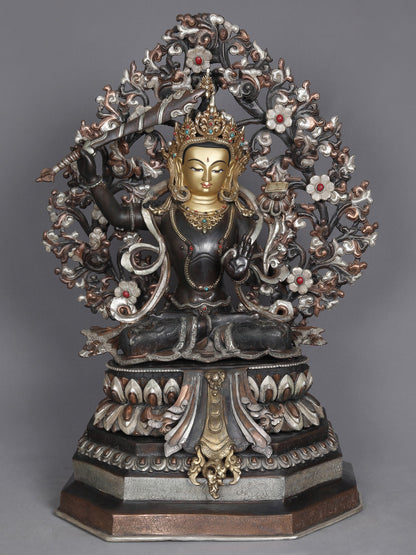 23" Bodhisattva Manjushri With Tree From Nepal | Sculpture From Nepal | Copper Statue | Decorative Copper Idol | Copper Statue For Temple