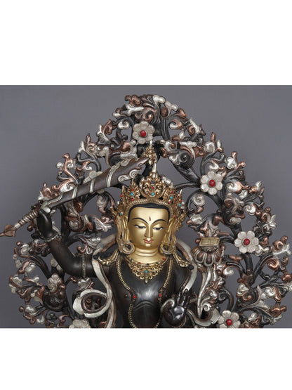 23" Bodhisattva Manjushri With Tree From Nepal | Sculpture From Nepal | Copper Statue | Decorative Copper Idol | Copper Statue For Temple