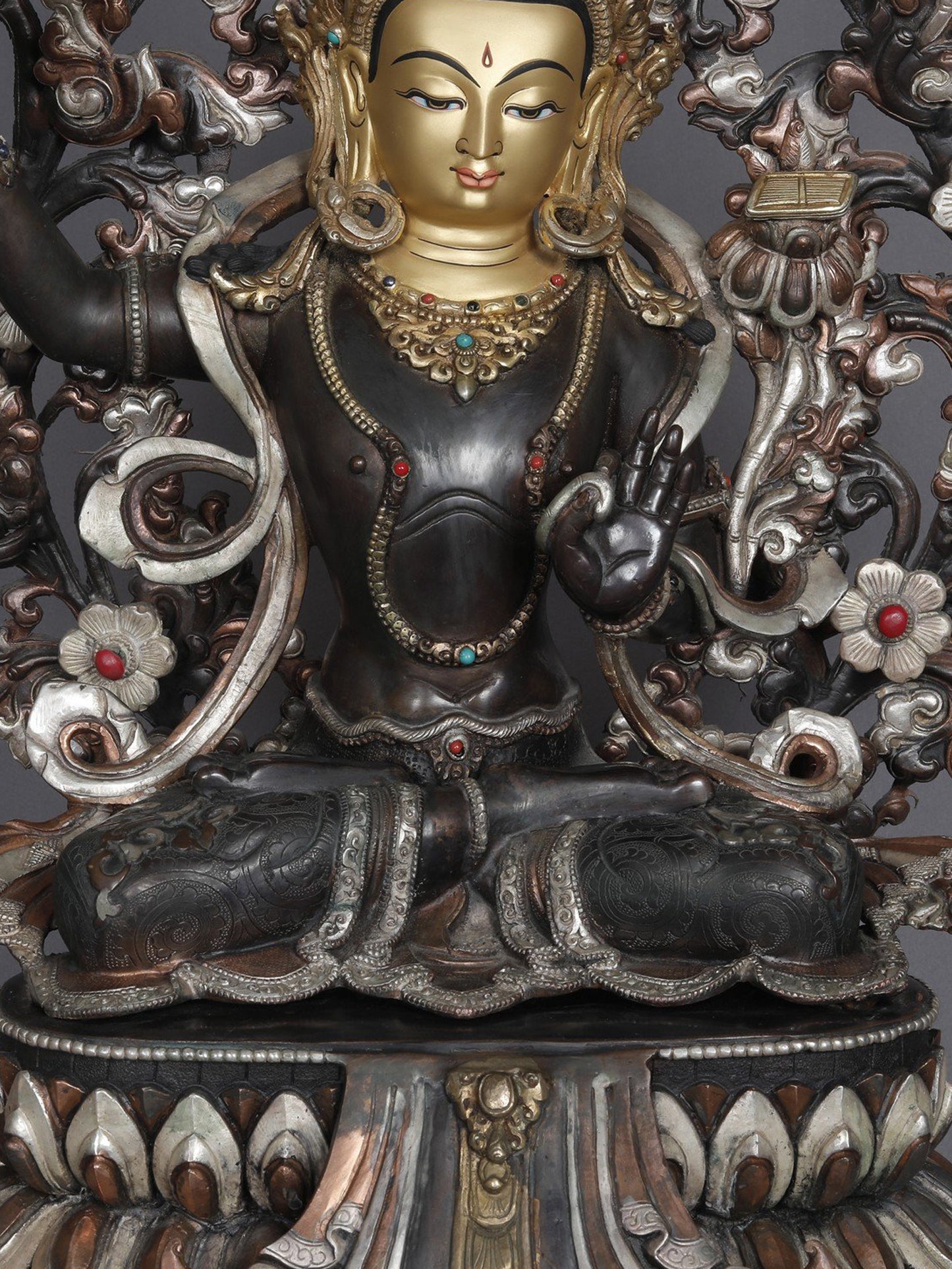 23" Bodhisattva Manjushri With Tree From Nepal | Sculpture From Nepal | Copper Statue | Decorative Copper Idol | Copper Statue For Temple