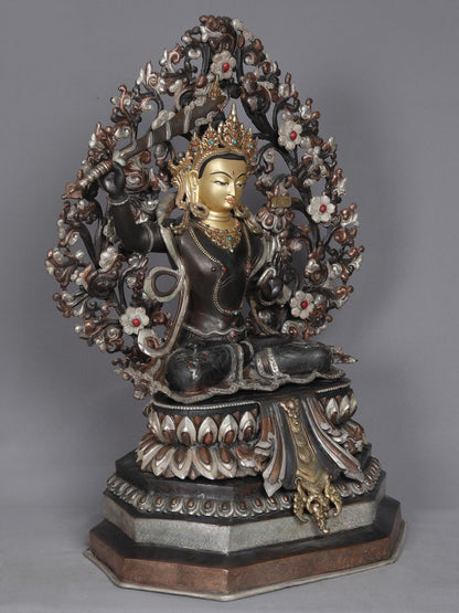 23" Bodhisattva Manjushri With Tree From Nepal | Sculpture From Nepal | Copper Statue | Decorative Copper Idol | Copper Statue For Temple