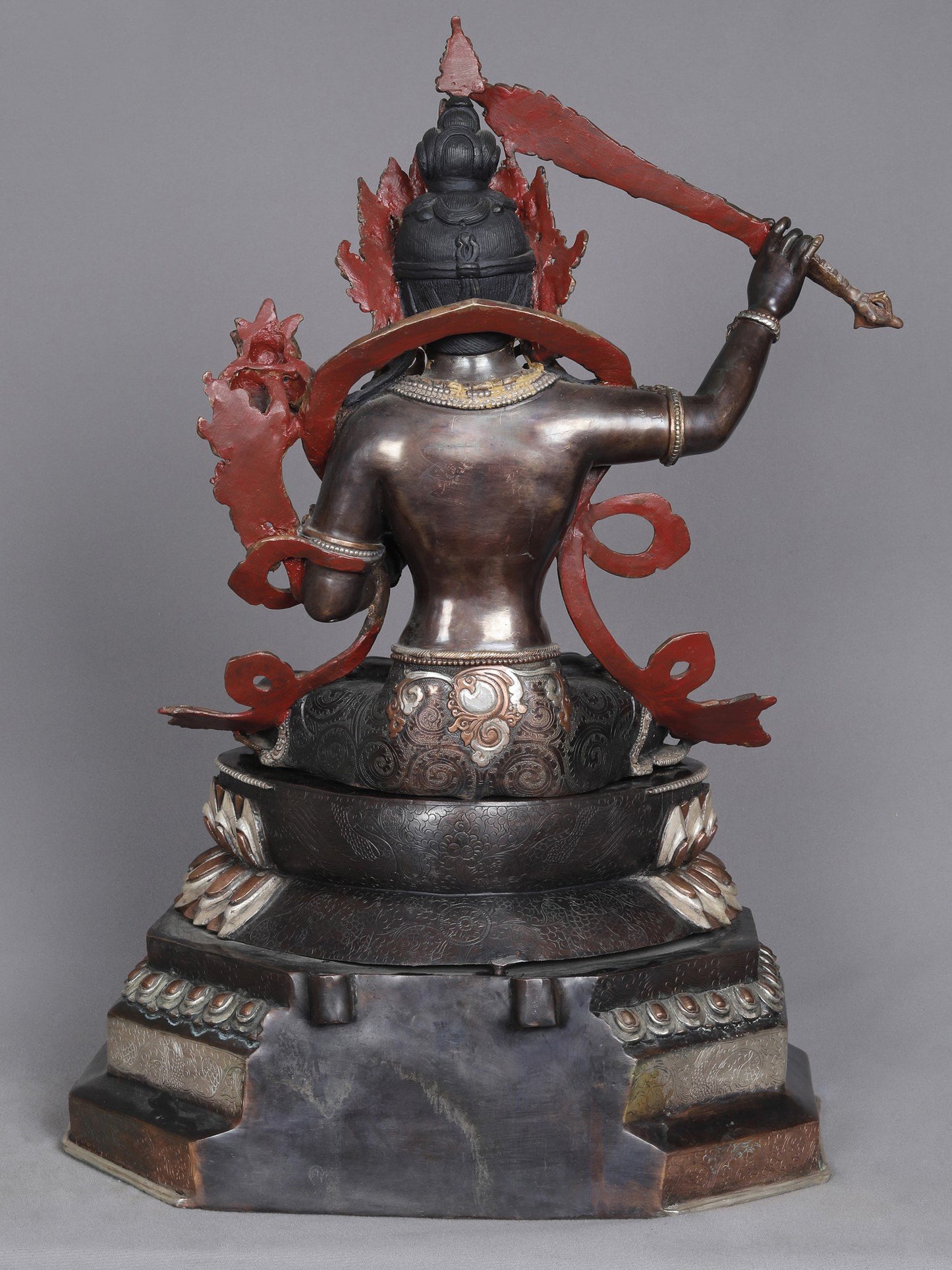 23" Bodhisattva Manjushri With Tree From Nepal | Sculpture From Nepal | Copper Statue | Decorative Copper Idol | Copper Statue For Temple