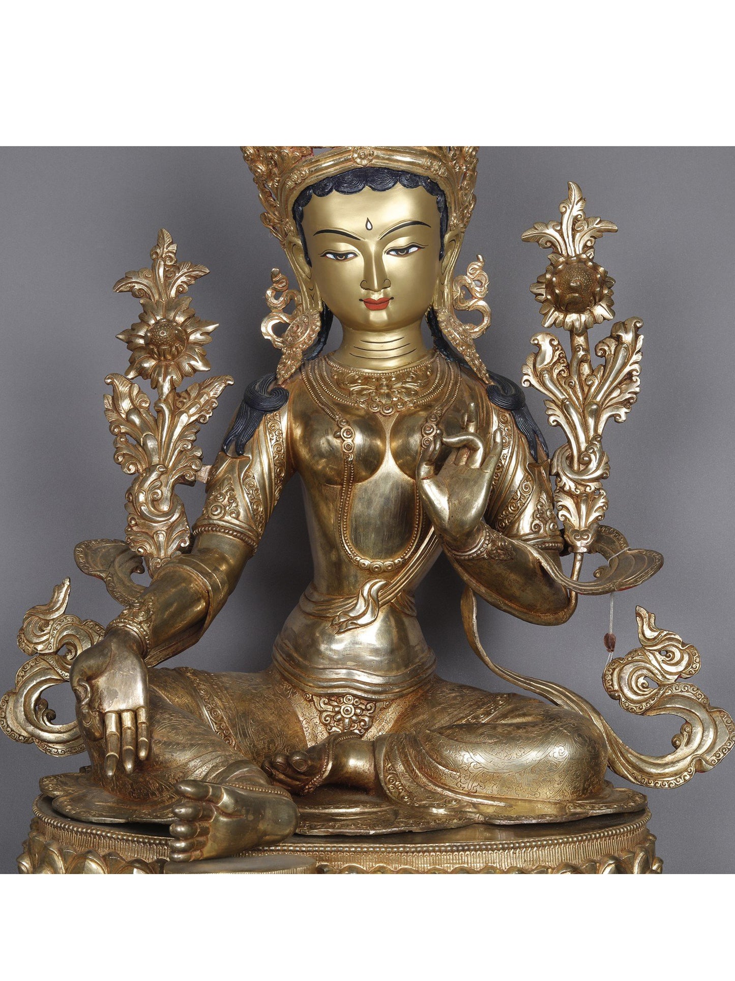 27" Goddess Green Tara Idol From Nepal | Sculpture From Nepal | Copper Statue | Decorative Copper Idol | Copper Statue For Temple