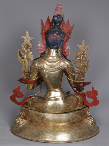 27" Goddess Green Tara Idol From Nepal | Sculpture From Nepal | Copper Statue | Decorative Copper Idol | Copper Statue For Temple