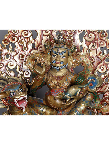 20" Copper Tibetan Buddhist Kubera Statue From Nepal | Nepalese Sculpture | Decorative Copper Idol | Copper Statue For Temple