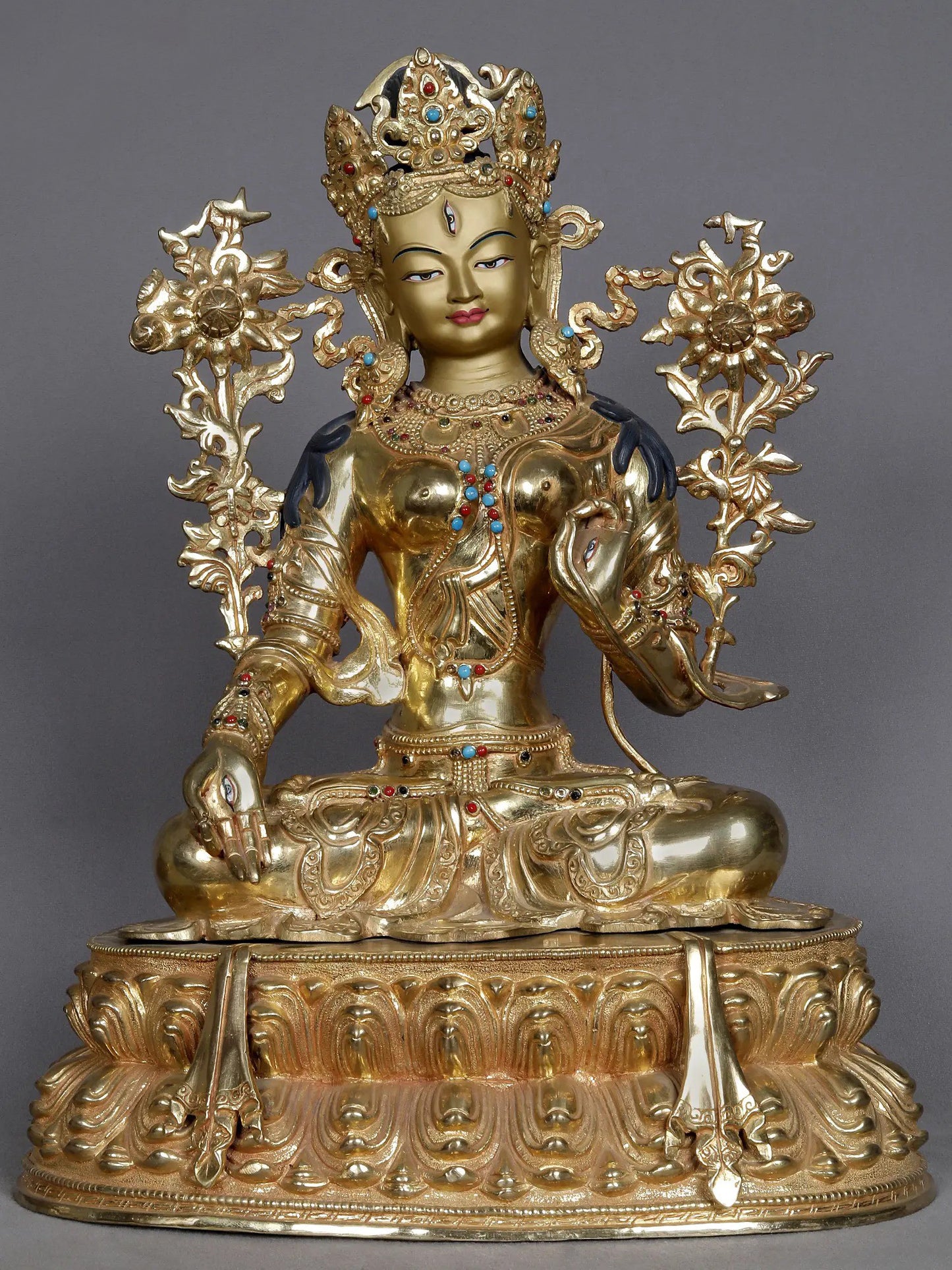 15" Goddess White Tara Copper Sculpture | Nepalese Statue | Decorative Copper Idol | Copper Statue For Temple