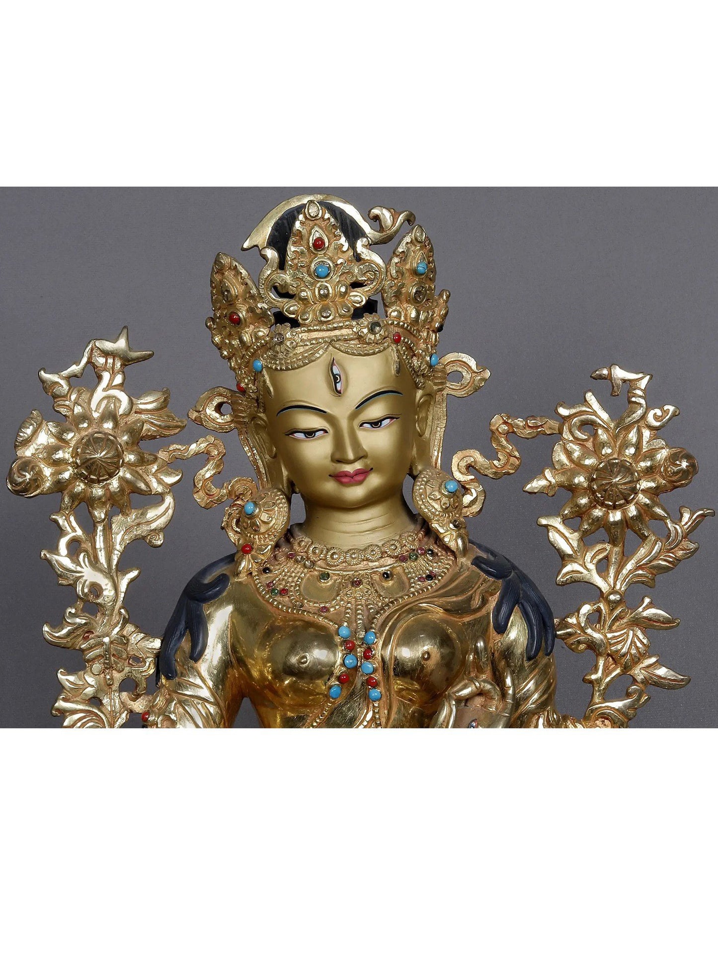 15" Goddess White Tara Copper Sculpture | Nepalese Statue | Decorative Copper Idol | Copper Statue For Temple