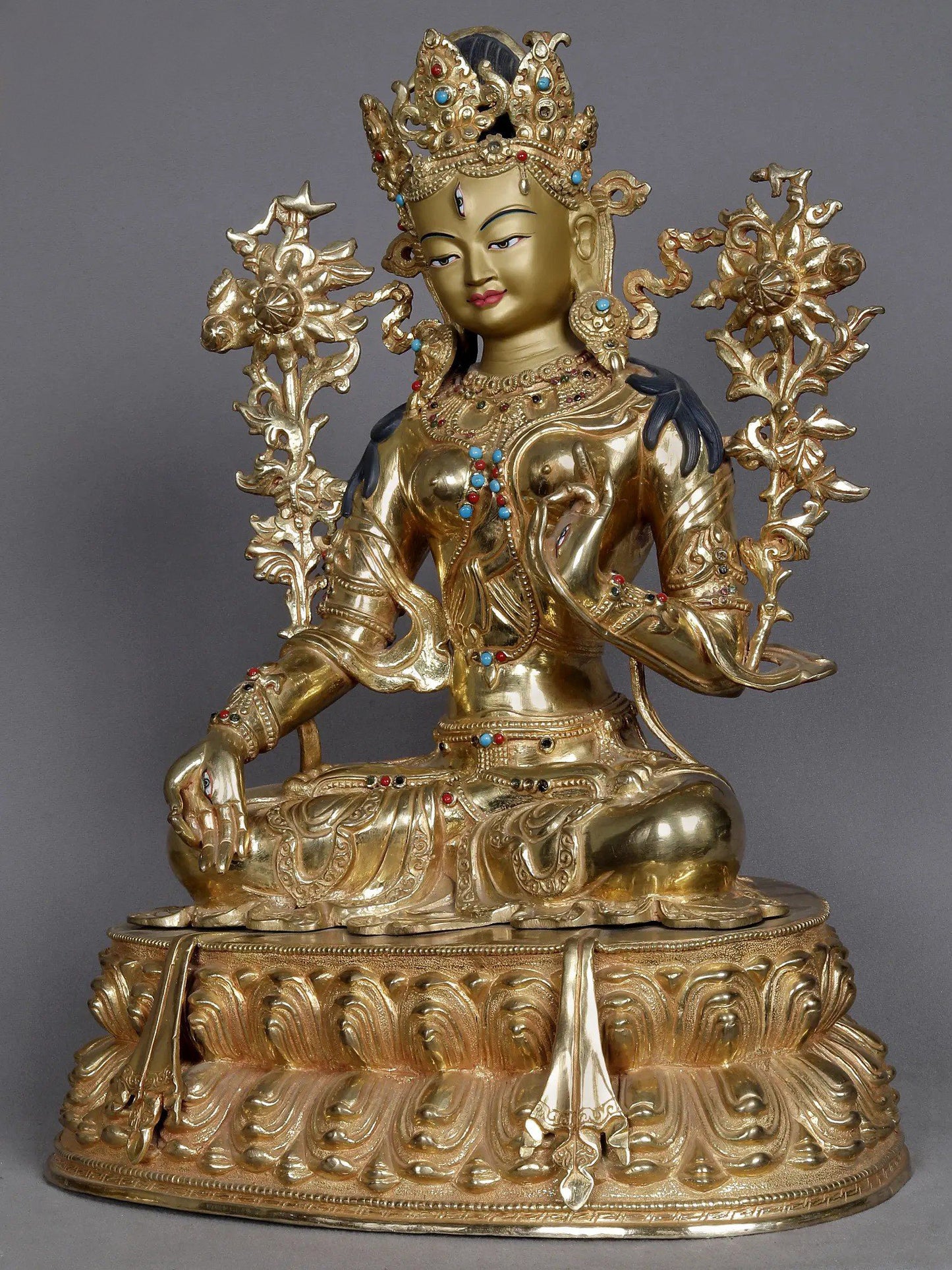 15" Goddess White Tara Copper Sculpture | Nepalese Statue | Decorative Copper Idol | Copper Statue For Temple