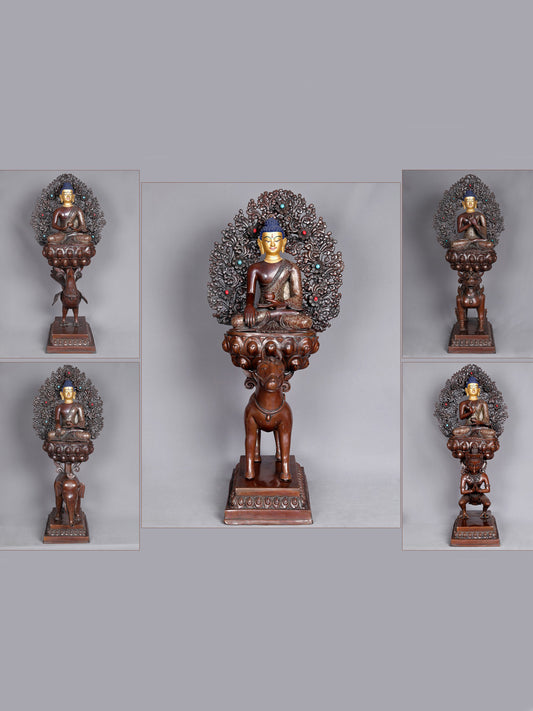 29" Set Of Five Pancha Buddha From Nepal | Nepalese Statue | Decorative Copper Idol | Copper Statue For Temple