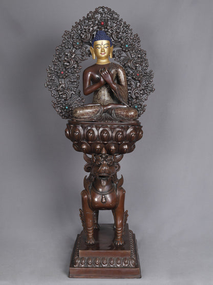 29" Set Of Five Pancha Buddha From Nepal | Nepalese Statue | Decorative Copper Idol | Copper Statue For Temple