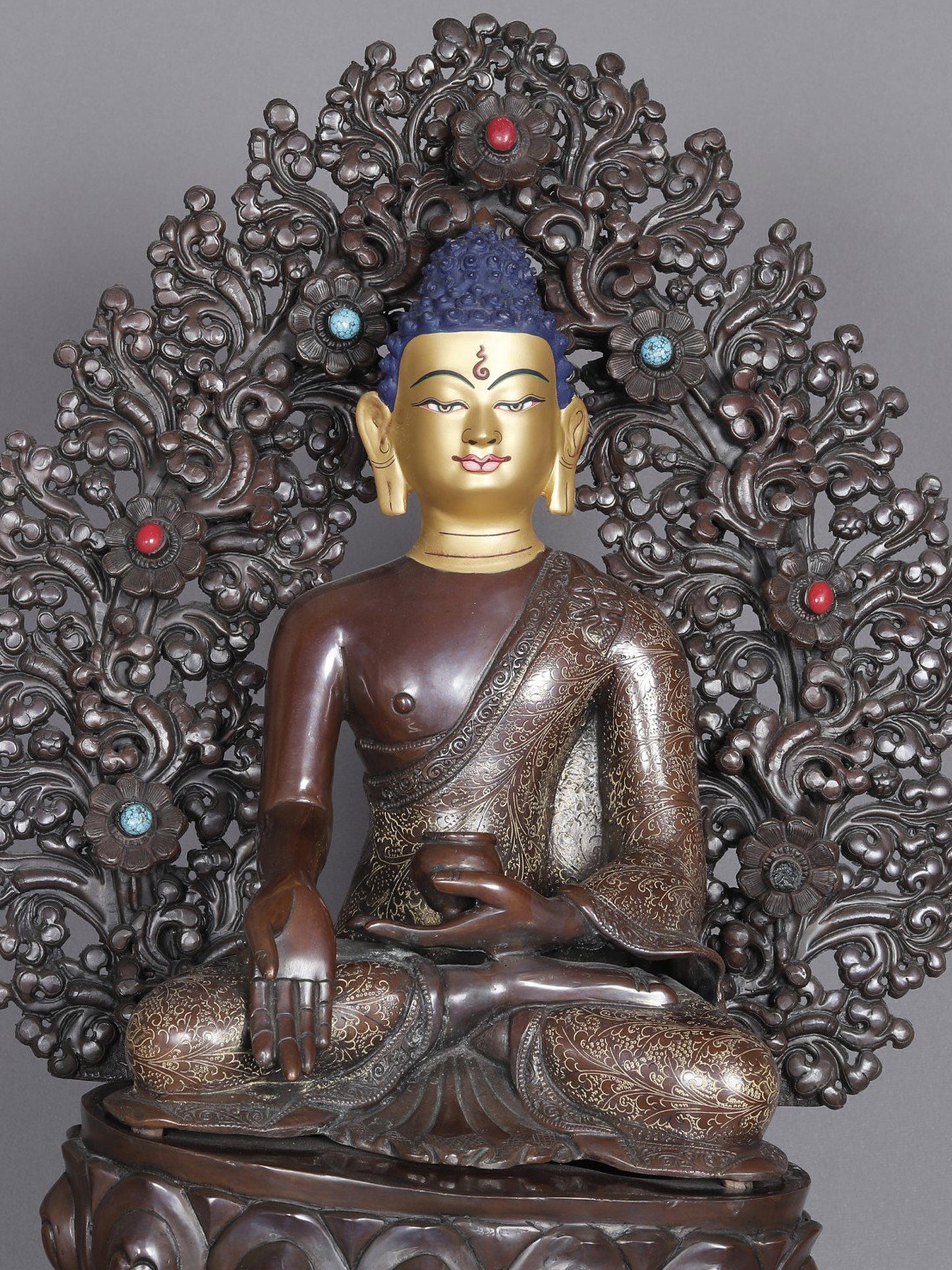 29" Set Of Five Pancha Buddha From Nepal | Nepalese Statue | Decorative Copper Idol | Copper Statue For Temple