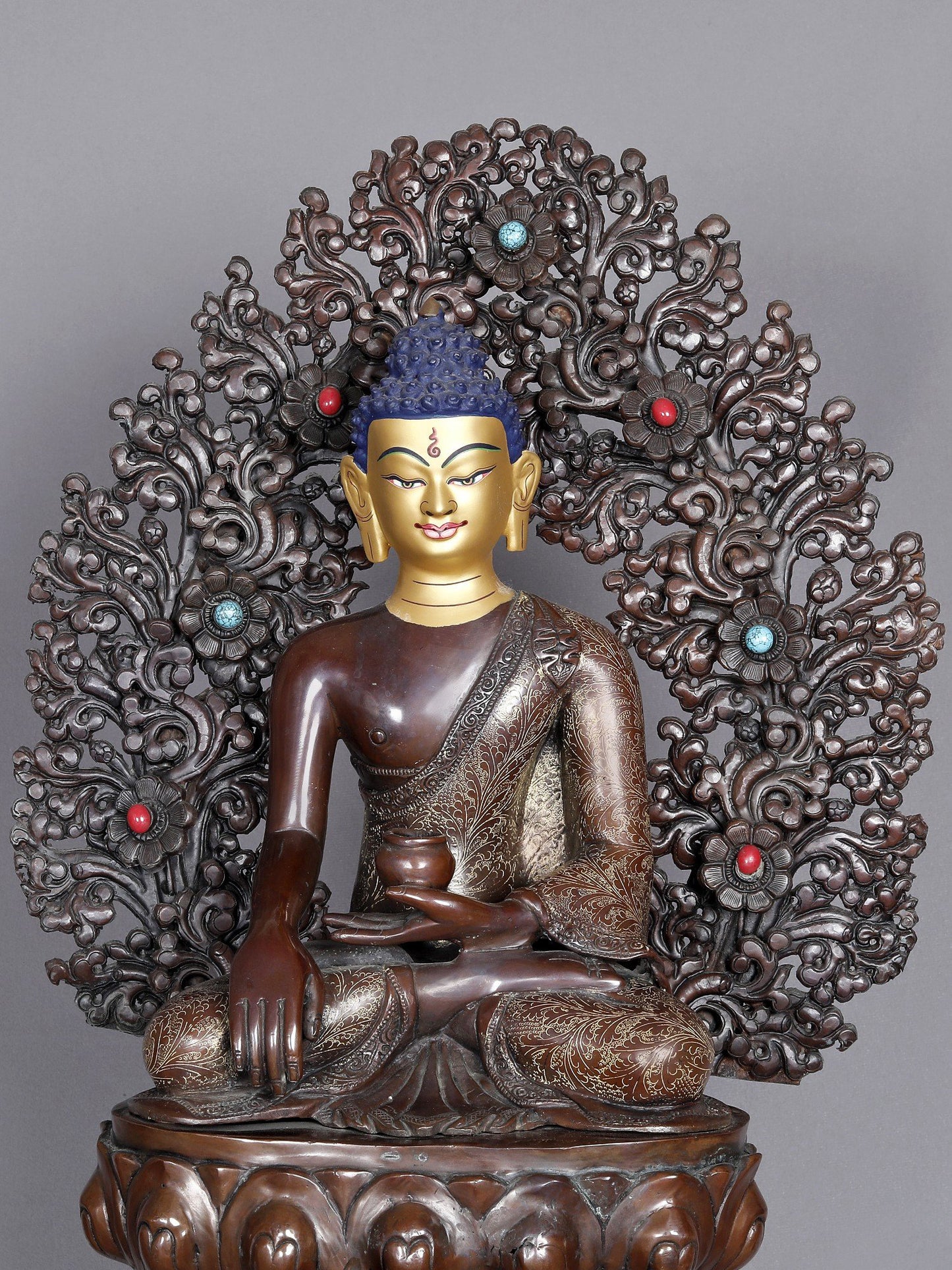 29" Set Of Five Pancha Buddha From Nepal | Nepalese Statue | Decorative Copper Idol | Copper Statue For Temple