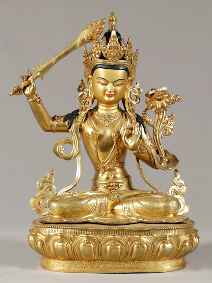 20" Manjushri With Sword From Nepal | Nepalese Statue | Decorative Copper Idol | Copper Statue For Temple