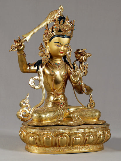 20" Manjushri With Sword From Nepal | Nepalese Statue | Decorative Copper Idol | Copper Statue For Temple