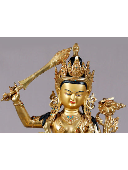 20" Manjushri With Sword From Nepal | Nepalese Statue | Decorative Copper Idol | Copper Statue For Temple