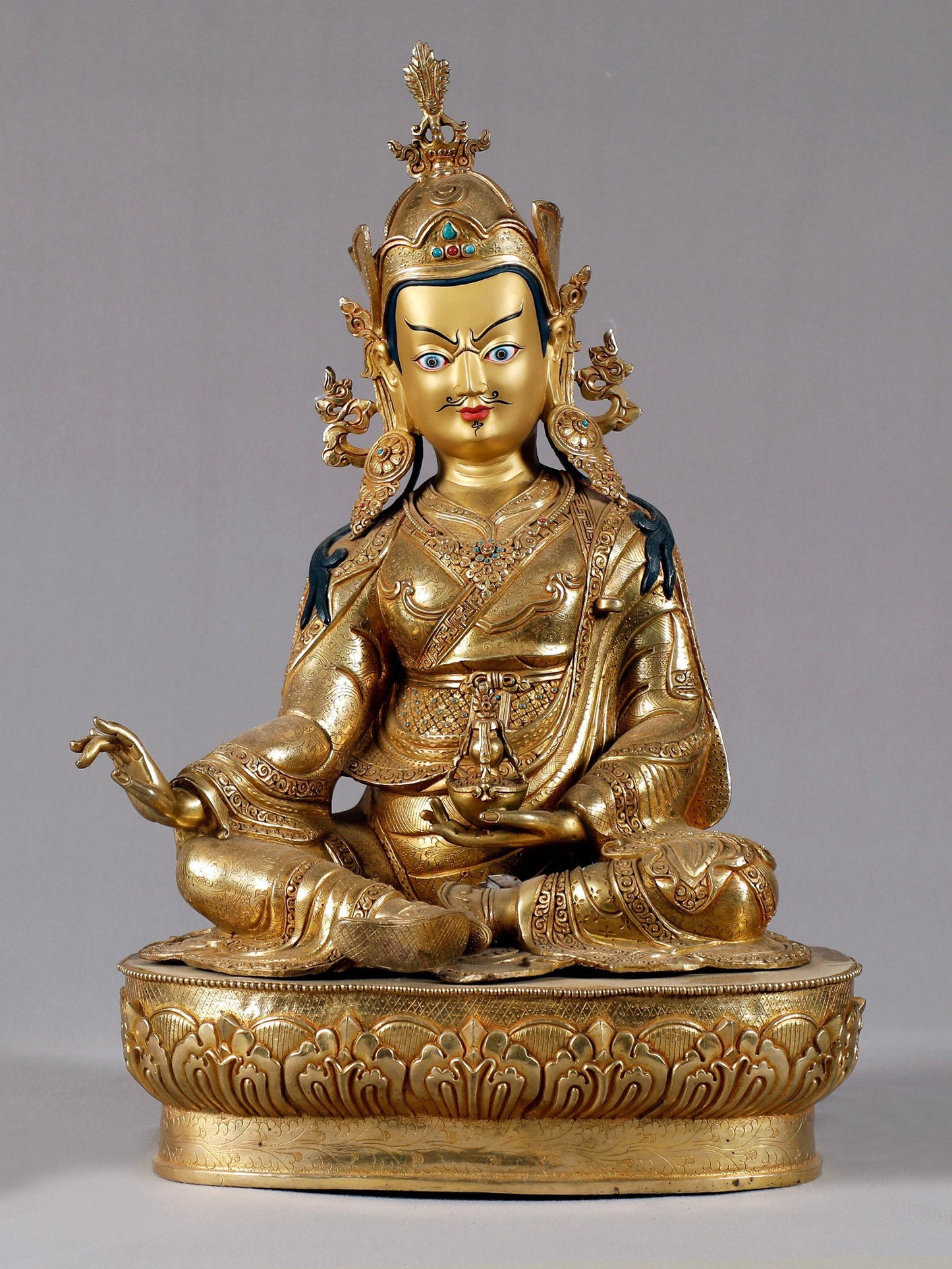 21" Seated Guru Padmasambhava From Nepal | Nepalese Statue | Decorative Copper Idol | Copper Statue For Temple