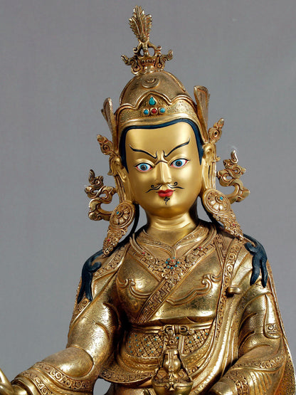 21" Seated Guru Padmasambhava From Nepal | Nepalese Statue | Decorative Copper Idol | Copper Statue For Temple