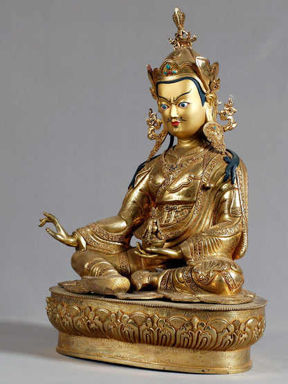 21" Seated Guru Padmasambhava From Nepal | Nepalese Statue | Decorative Copper Idol | Copper Statue For Temple