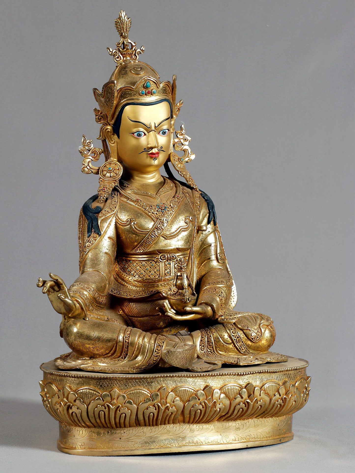 21" Seated Guru Padmasambhava From Nepal | Nepalese Statue | Decorative Copper Idol | Copper Statue For Temple