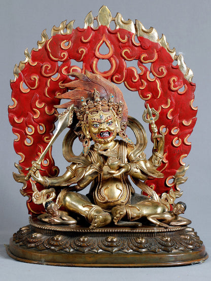 15" The Angry Mahakala Copper Idol With Gold | Nepalese Statues| Nepalese Statue | Decorative Copper Idol | Copper Statue For Temple