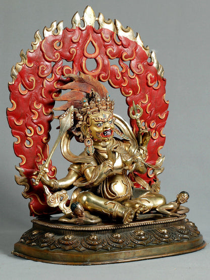 15" The Angry Mahakala Copper Idol With Gold | Nepalese Statues| Nepalese Statue | Decorative Copper Idol | Copper Statue For Temple