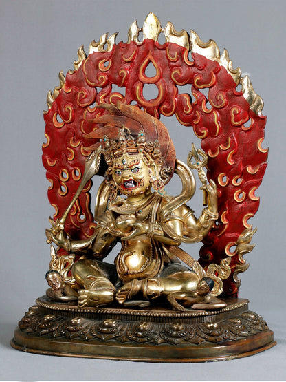 15" The Angry Mahakala Copper Idol With Gold | Nepalese Statues| Nepalese Statue | Decorative Copper Idol | Copper Statue For Temple