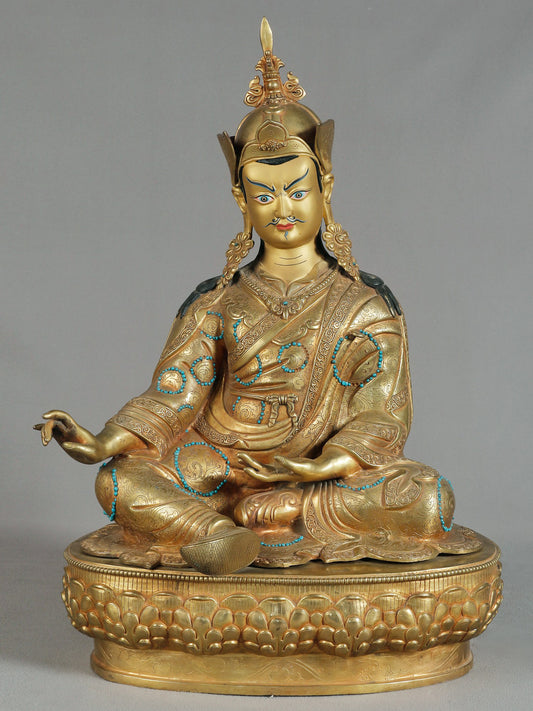 20" Crowned Guru Padmasambhava From Nepal | Nepalese Copper Statue| Decorative Copper Idol | Copper Statue For Temple