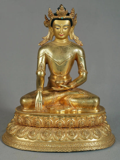 14" Crowned Buddha Statue From Nepal | Nepalese Copper Statue| Decorative Copper Idol | Copper Statue For Temple