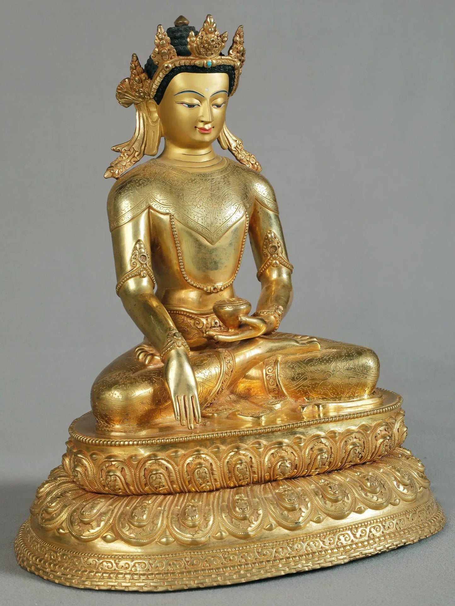 14" Crowned Buddha Statue From Nepal | Nepalese Copper Statue| Decorative Copper Idol | Copper Statue For Temple