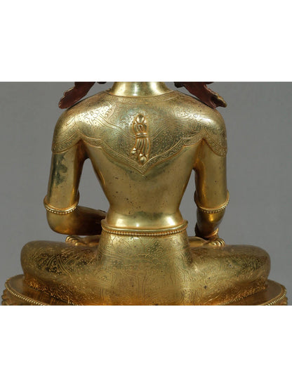 14" Crowned Buddha Statue From Nepal | Nepalese Copper Statue| Decorative Copper Idol | Copper Statue For Temple