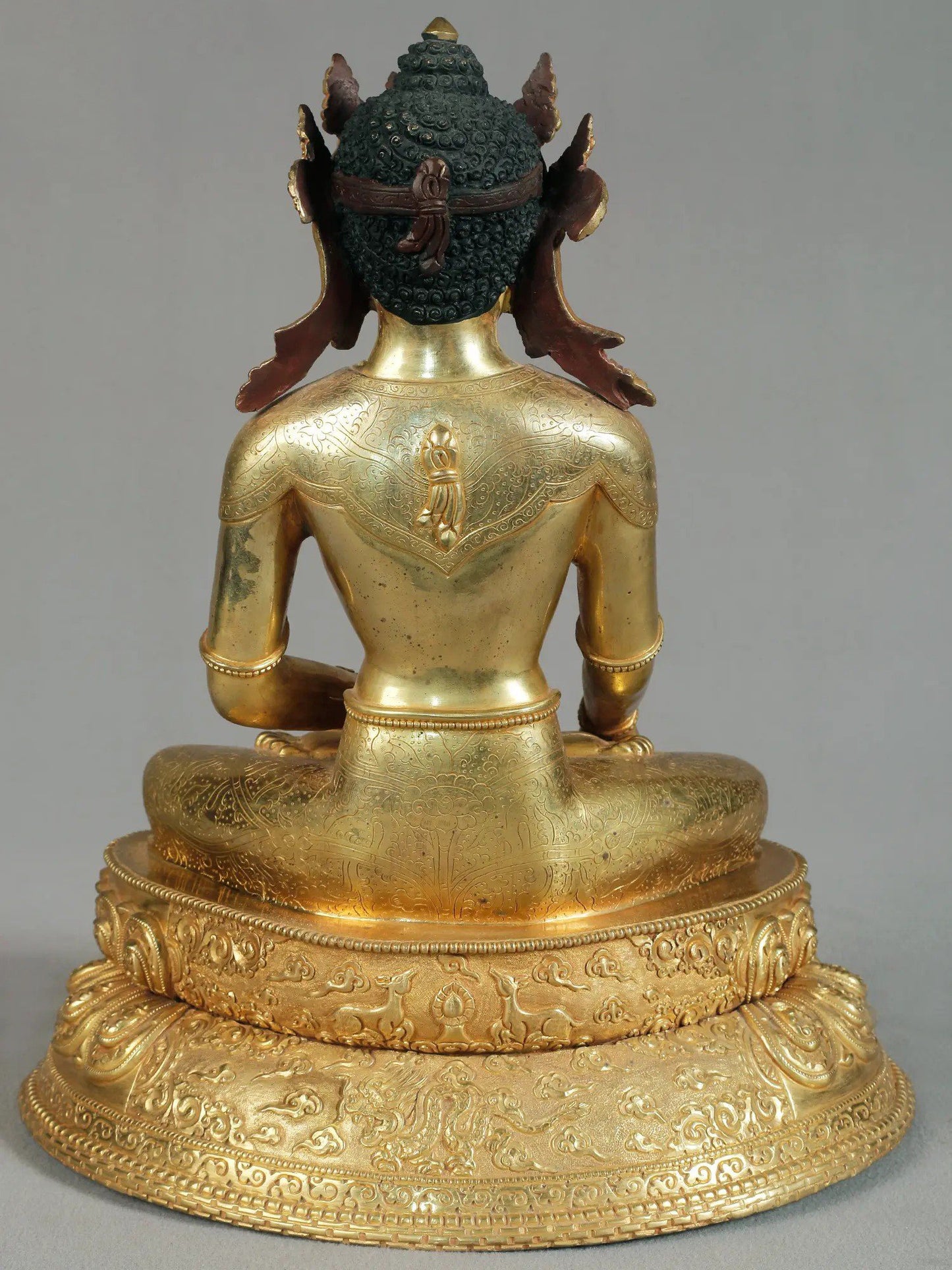 14" Crowned Buddha Statue From Nepal | Nepalese Copper Statue| Decorative Copper Idol | Copper Statue For Temple