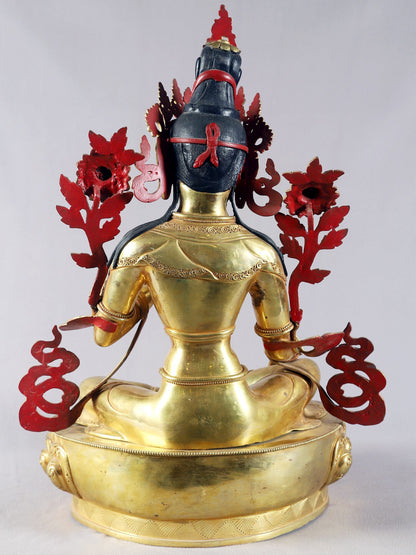 25" Goddess Green With Crown Tara From Nepal | Nepalese Copper Statue| Decorative Copper Idol | Copper Statue For Temple