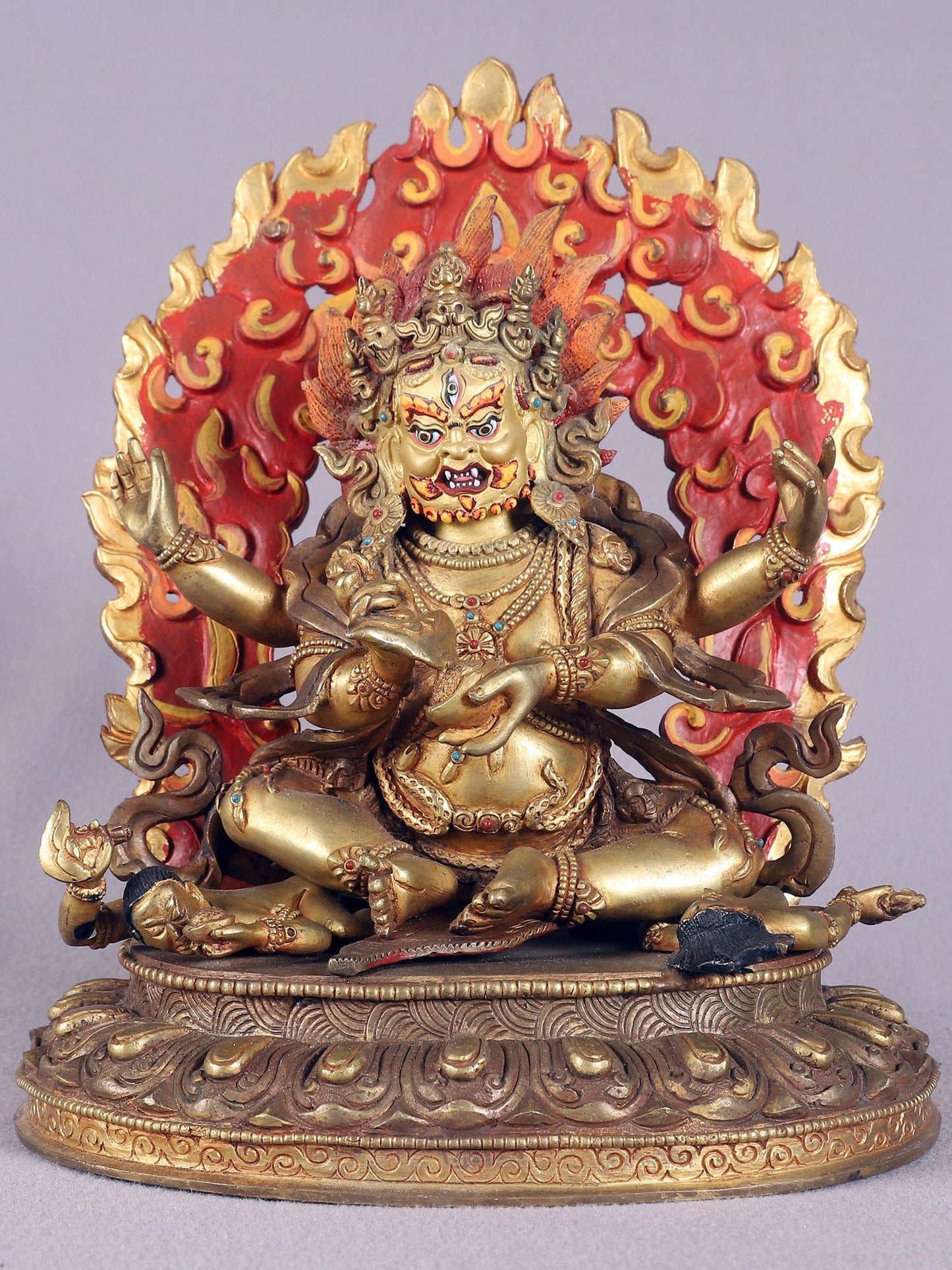 9" Four Armed Mahakala Copper Statue From Nepal | Buddhist Deity Idol | Nepalese Copper Statue| Decorative Copper Idol | Copper Statue For Temple