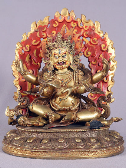 9" Four Armed Mahakala Copper Statue From Nepal | Buddhist Deity Idol | Nepalese Copper Statue| Decorative Copper Idol | Copper Statue For Temple