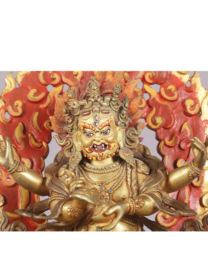 9" Four Armed Mahakala Copper Statue From Nepal | Buddhist Deity Idol | Nepalese Copper Statue| Decorative Copper Idol | Copper Statue For Temple