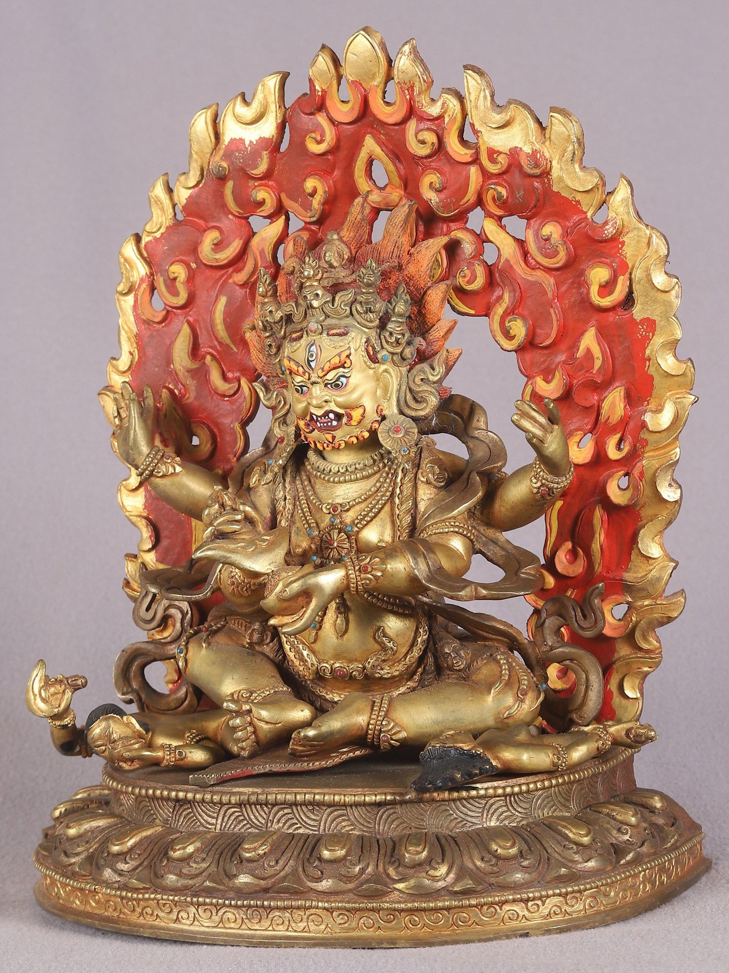 9" Four Armed Mahakala Copper Statue From Nepal | Buddhist Deity Idol | Nepalese Copper Statue| Decorative Copper Idol | Copper Statue For Temple