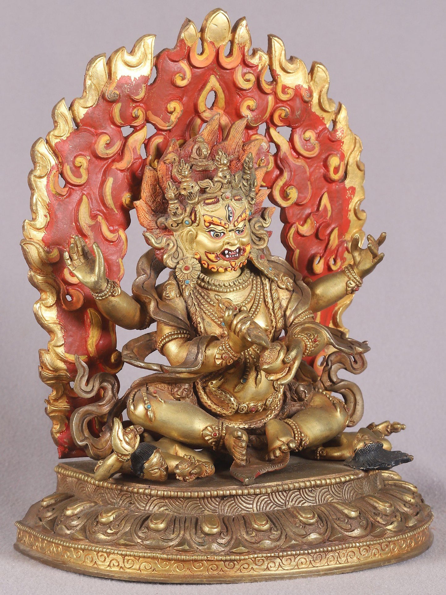 9" Four Armed Mahakala Copper Statue From Nepal | Buddhist Deity Idol | Nepalese Copper Statue| Decorative Copper Idol | Copper Statue For Temple