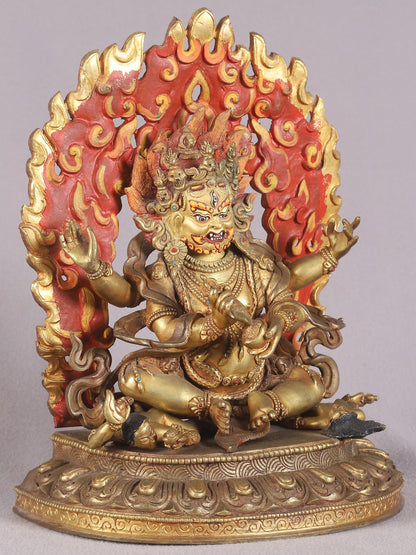 9" Four Armed Mahakala Copper Statue From Nepal | Buddhist Deity Idol | Nepalese Copper Statue| Decorative Copper Idol | Copper Statue For Temple