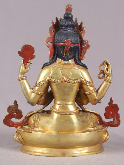 9" Four Armed Kharchari Nepalese Copper Idol | Buddhist Deity Idol | Nepalese Copper Statue| Decorative Copper Idol | Copper Statue For Temple