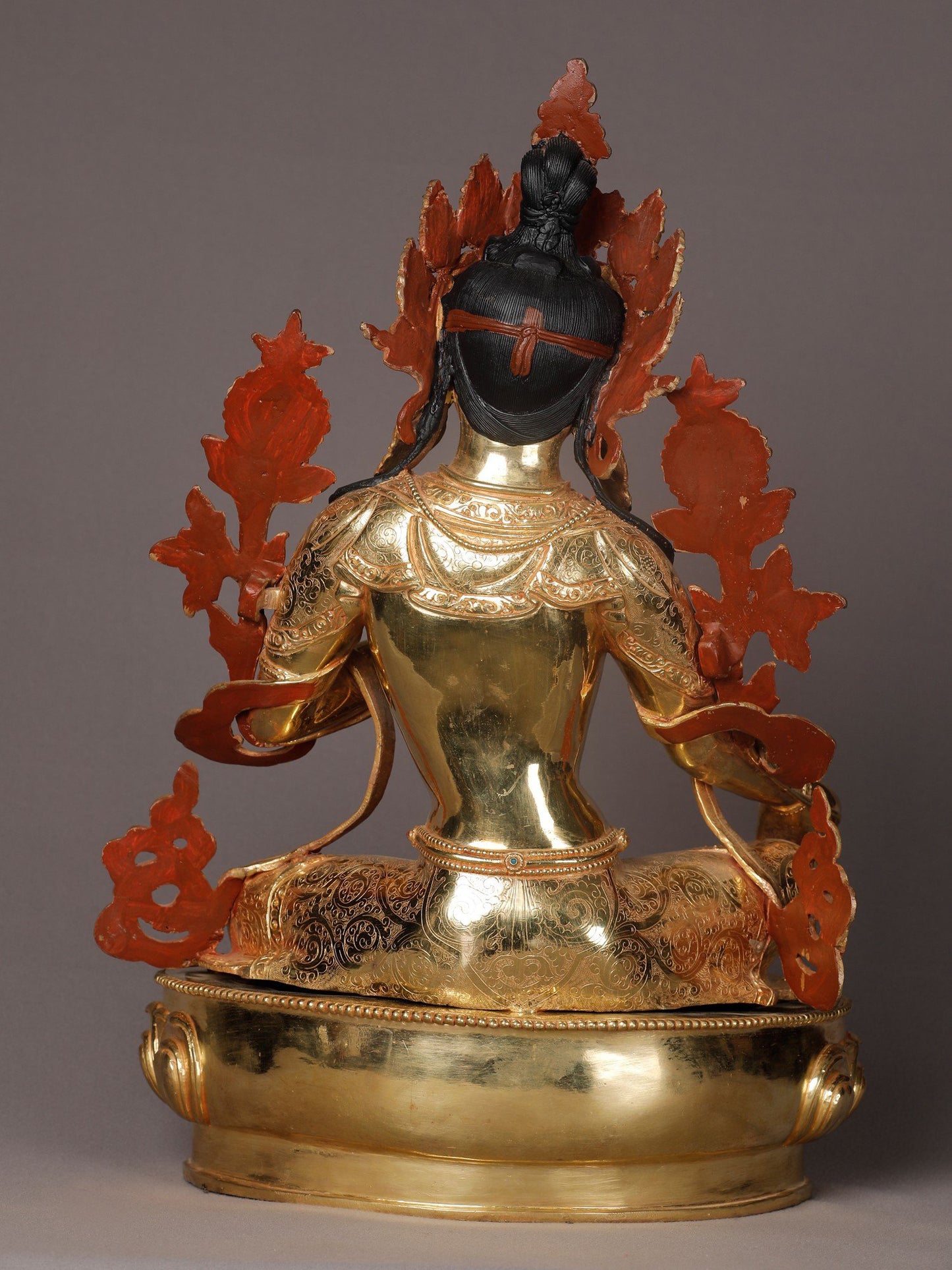 18" Goddess Green Tara With Lotus Base From Nepal | Buddhist Deity Idol | Nepalese Copper Statue| Decorative Copper Idol | Copper Statue For Temple