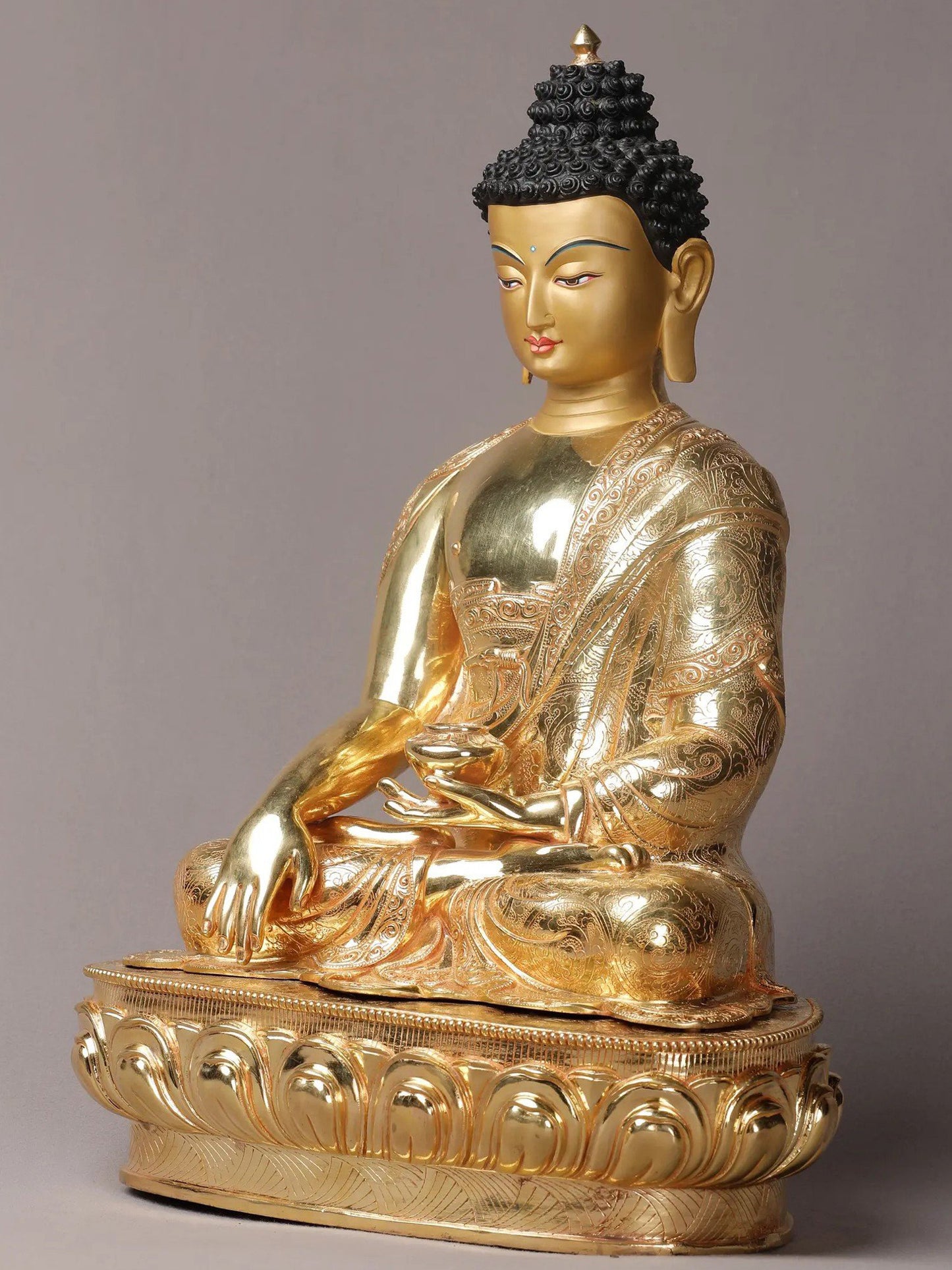 18" Buddha With Superfine Carving On Robe | Nepalese Copper Statue| Decorative Copper Idol | Copper Statue For Temple