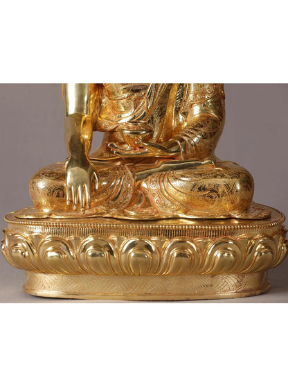 18" Buddha With Superfine Carving On Robe | Nepalese Copper Statue| Decorative Copper Idol | Copper Statue For Temple